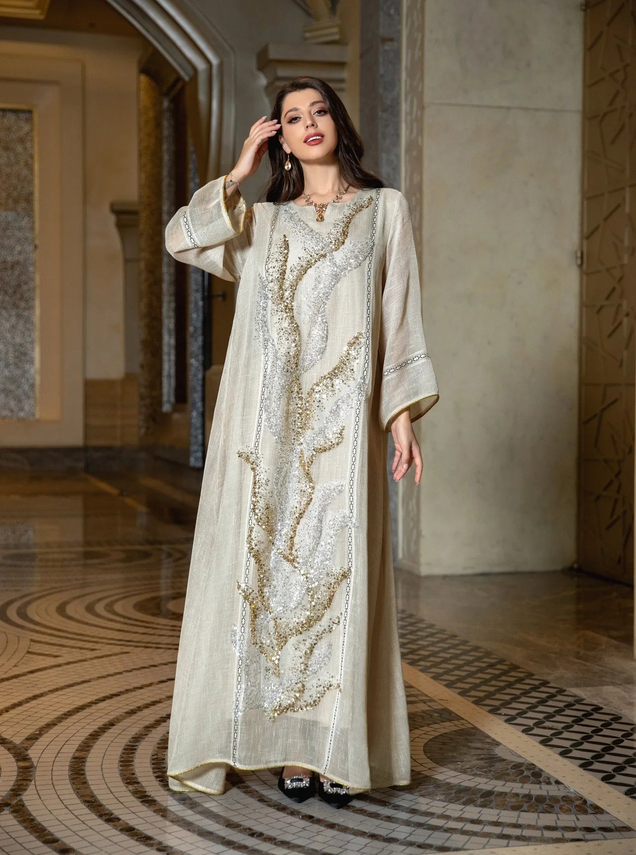2023 Eid Pink Beads Islamic Clothing Abaya Women Muslim Dress Abaya Dubai