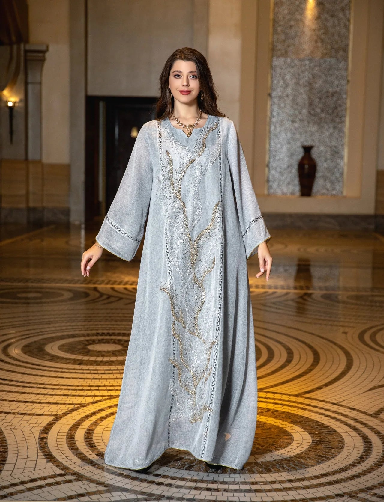 2023 Eid Pink Beads Islamic Clothing Abaya Women Muslim Dress Abaya Dubai