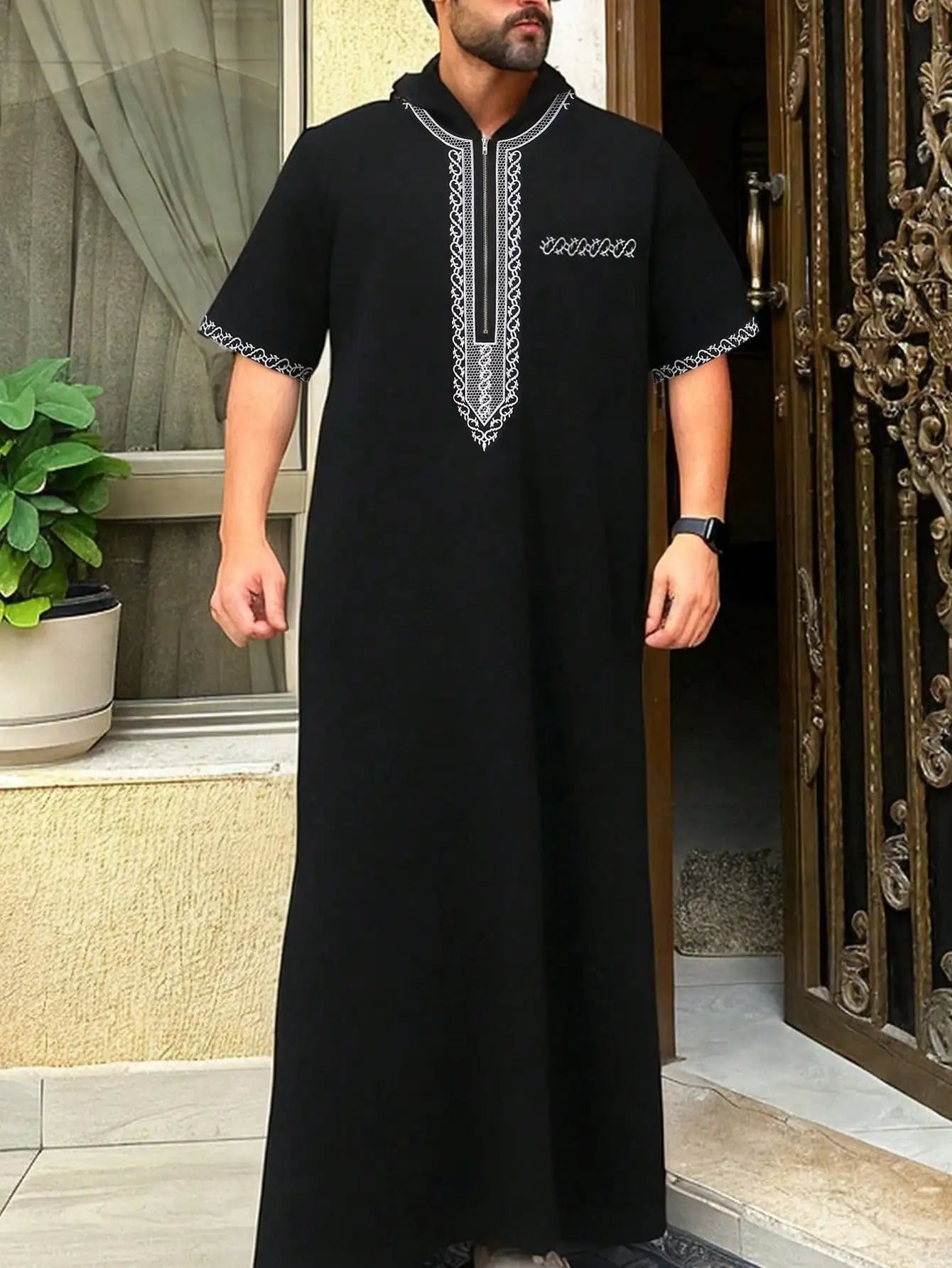 New men's loose hooded robe Luxury embroidered long sleeve Muslim garment robe Juba Sobi Traditional men's robe