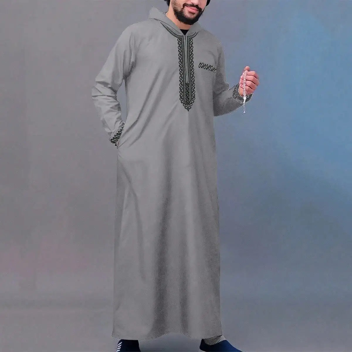 New men's loose hooded robe Luxury embroidered long sleeve Muslim garment robe Juba Sobi Traditional men's robe