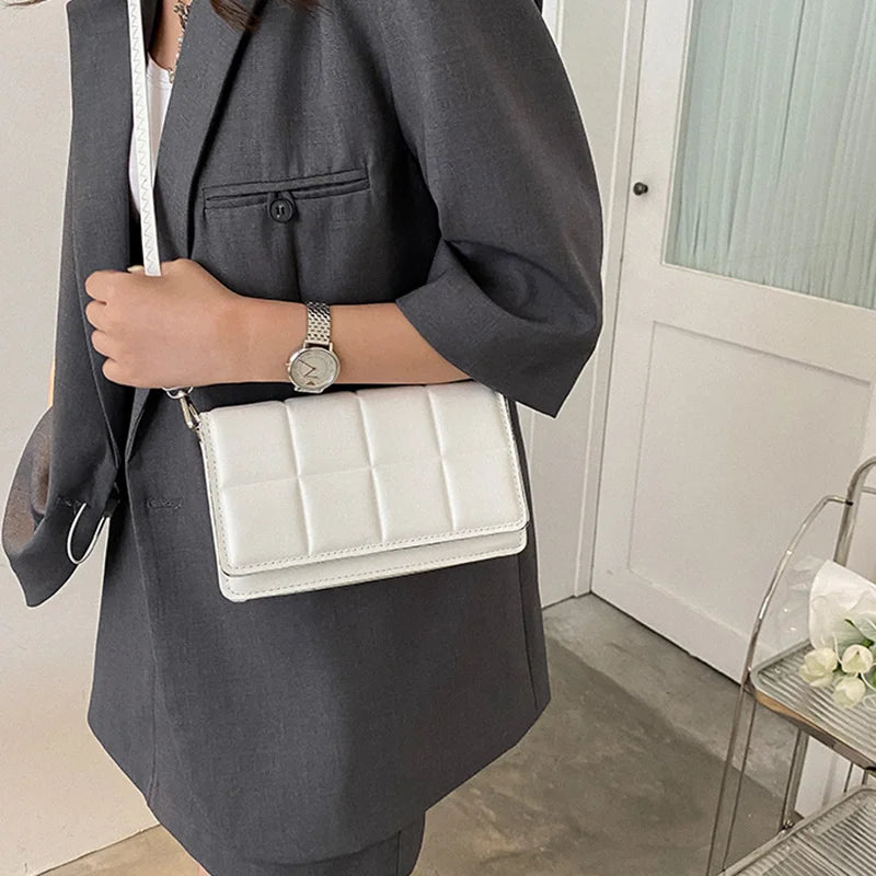 Trendy Classic Solid-Colour Minimalist Fashion Handbag Popular New Style Compact Square Bag PU Handheld Crossbody Shoulder Bag