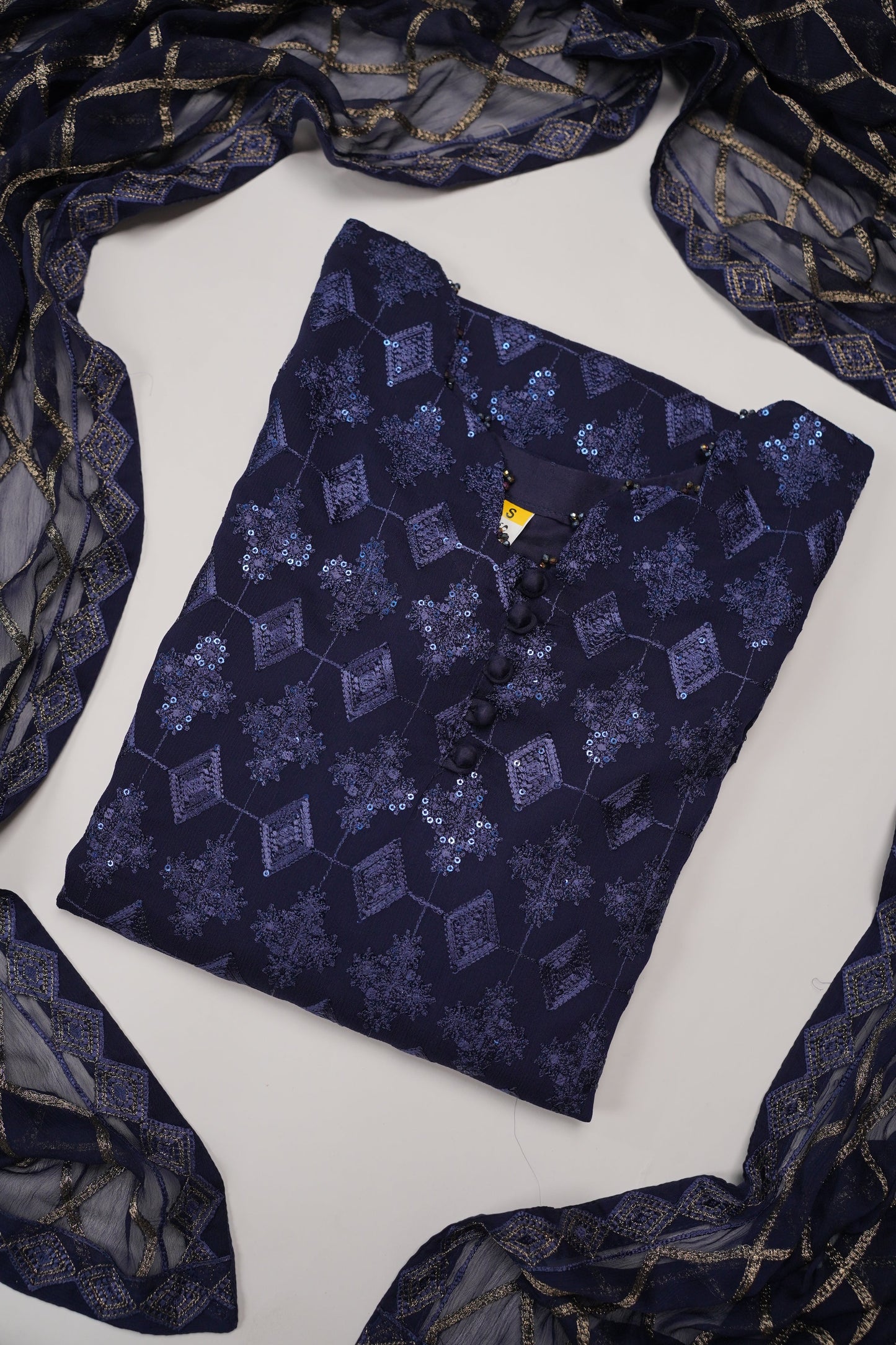 Husan e Jahan - Luxury Chiffon Outfit with Chiffon Dupatta - Ready to Wear - HEJ-V4-D6 navy blue