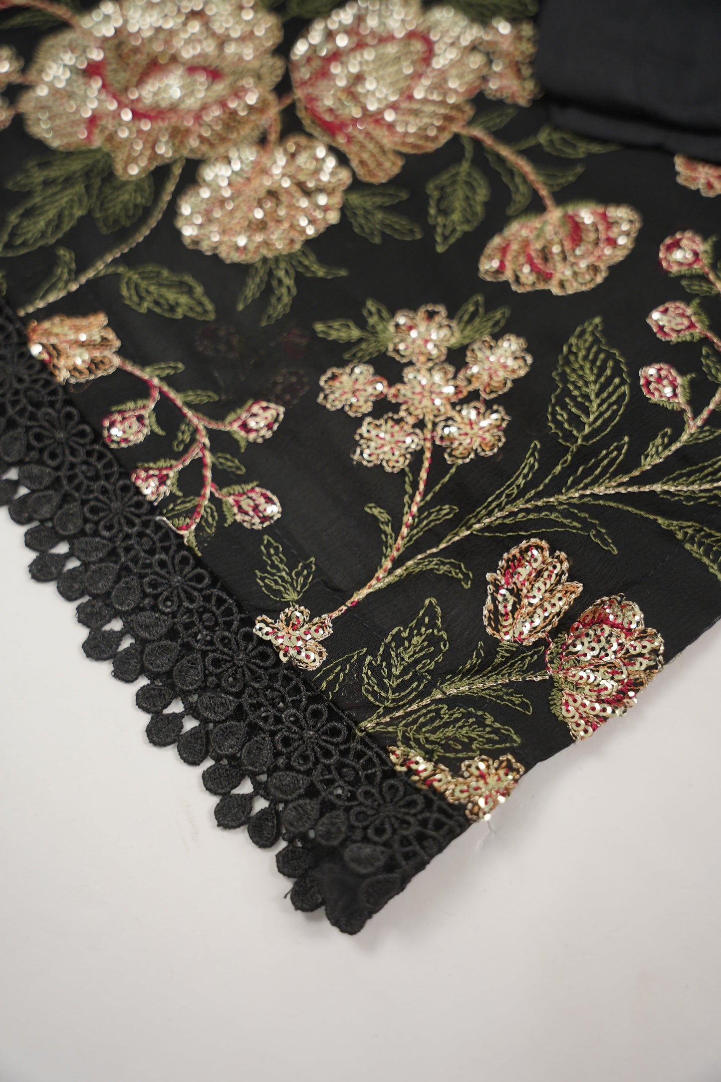 Husan e Jahan - Luxury Chiffon Outfit with Chiffon Dupatta - Ready to Wear - V2 - Eid25 - 07 - HEJBlack-V207 - SD