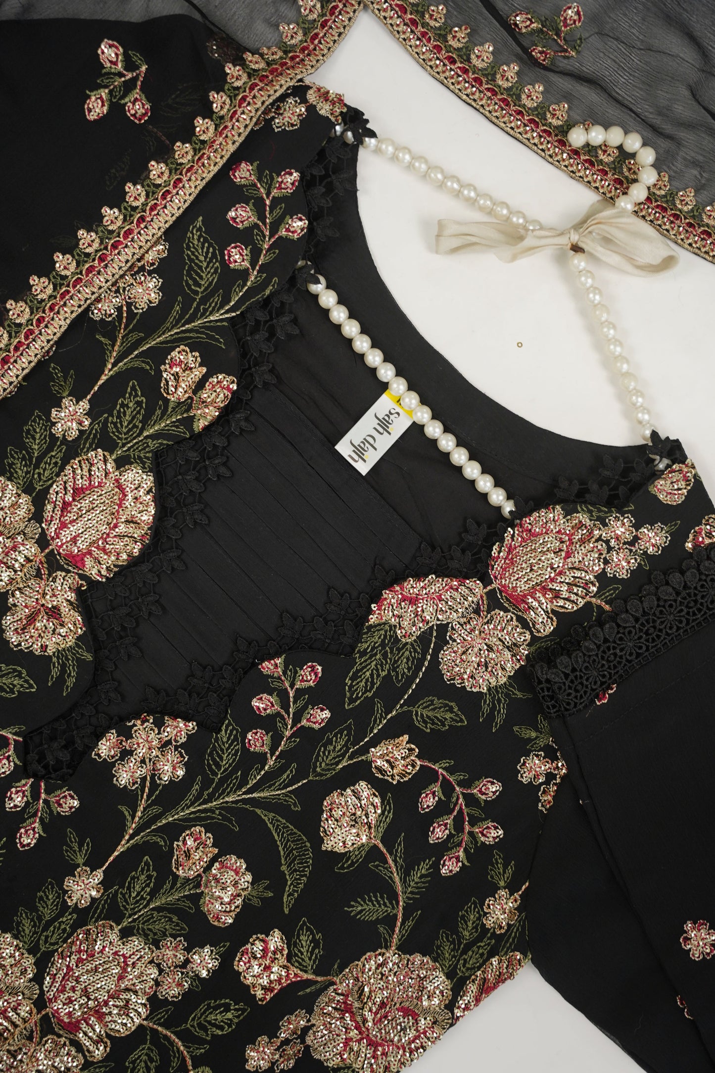 Husan e Jahan - Luxury Chiffon Outfit with Chiffon Dupatta - Ready to Wear - V2 - Eid25 - 07 - HEJBlack-V207 - SD