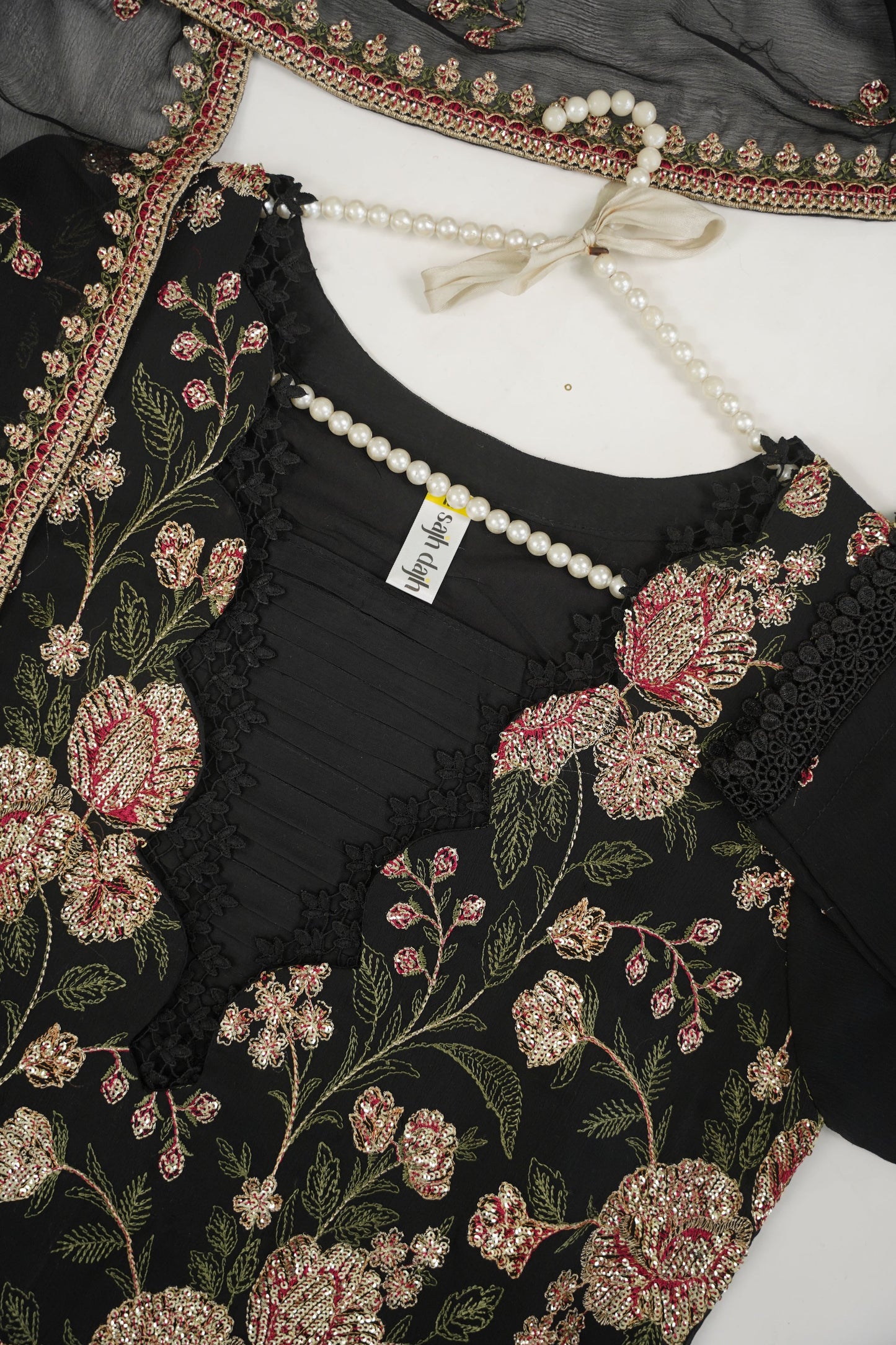 Husan e Jahan - Luxury Chiffon Outfit with Chiffon Dupatta - Ready to Wear - V2 - Eid25 - 07 - HEJBlack-V207 - SD