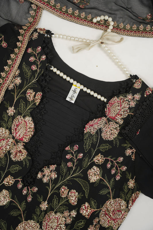 Husan e Jahan - Luxury Chiffon Outfit with Chiffon Dupatta - Ready to Wear - V2 - Eid25 - 07 - HEJBlack-V207 - SD