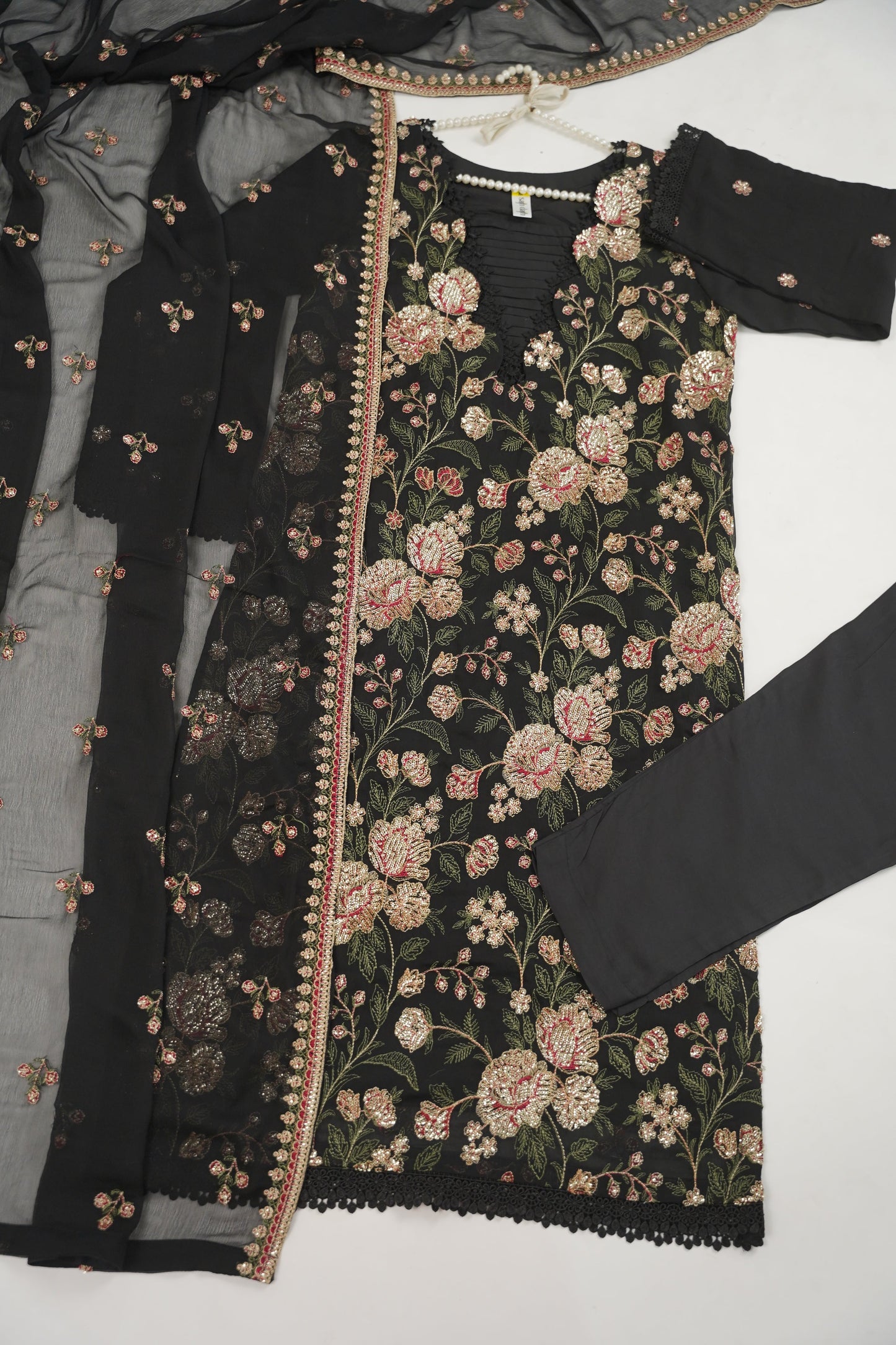 Husan e Jahan - Luxury Chiffon Outfit with Chiffon Dupatta - Ready to Wear - V2 - Eid25 - 07 - HEJBlack-V207 - SD