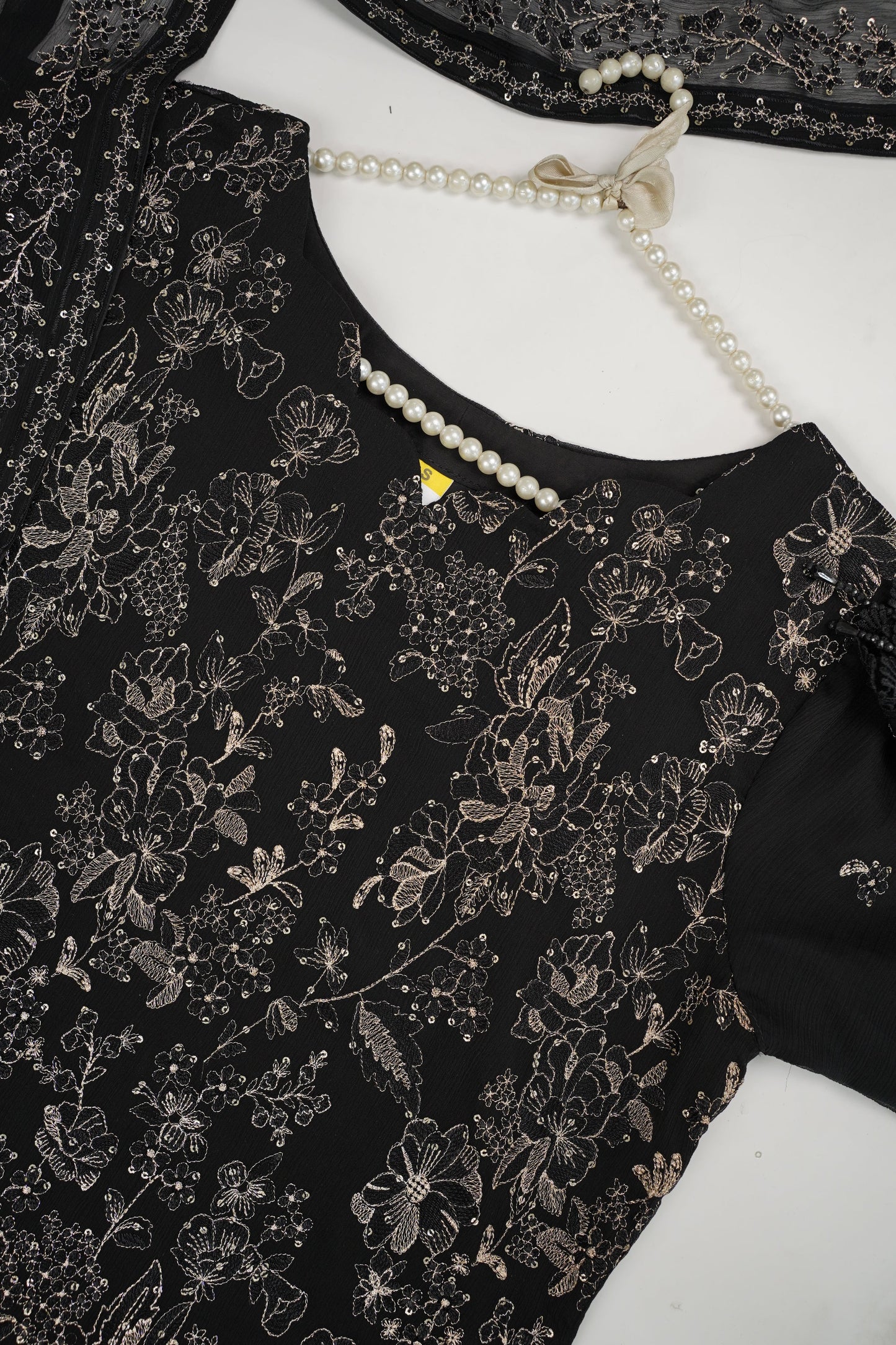 Husan e Jahan - Luxury Chiffon Outfit with Chiffon Dupatta - Ready to Wear - HEJBlackV3D5