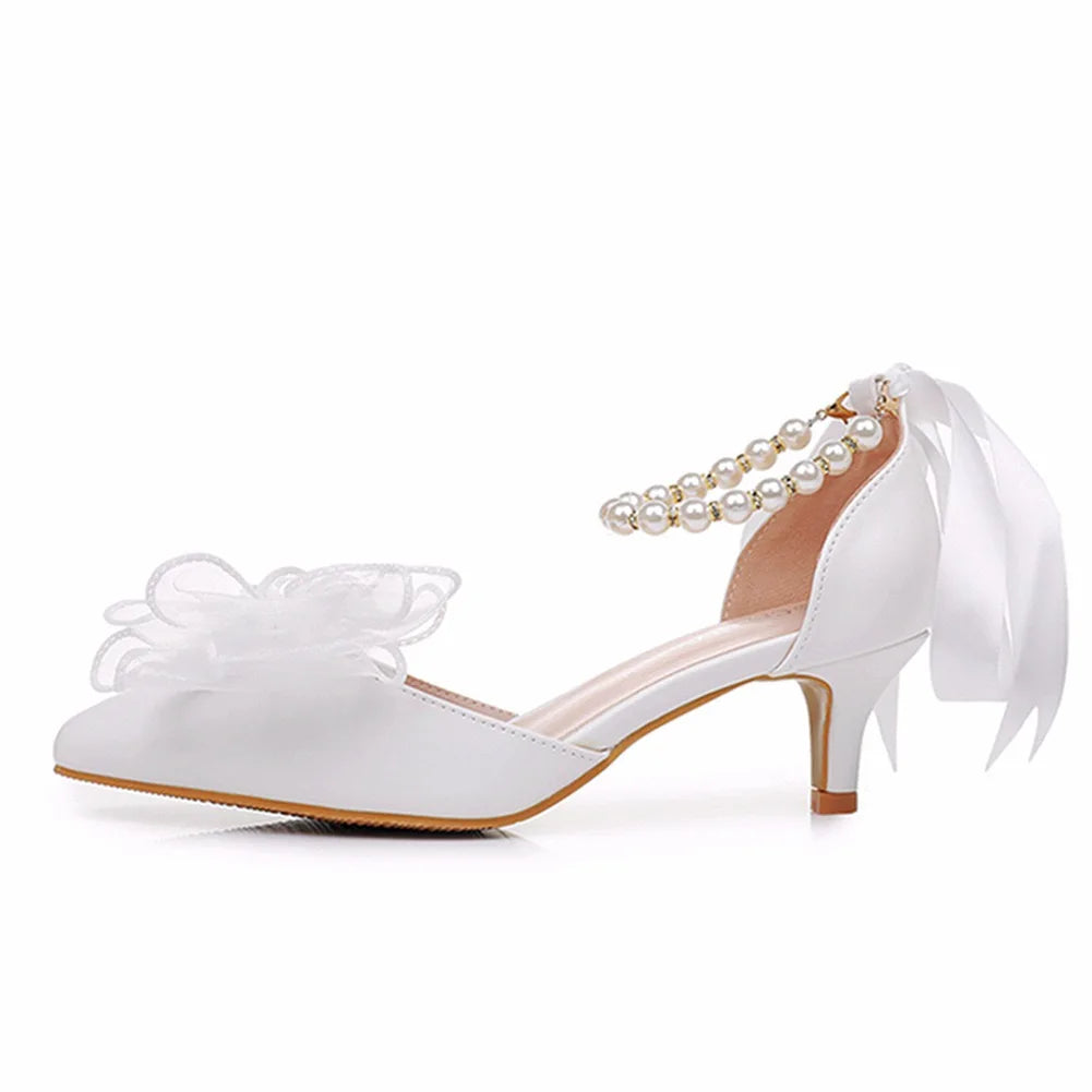 2026 New French Romance Women's 5cm 7cm 9.5cm High Thin Heels Elegant White Pointed Toe Buckle Strap Summer Wedding Shoes