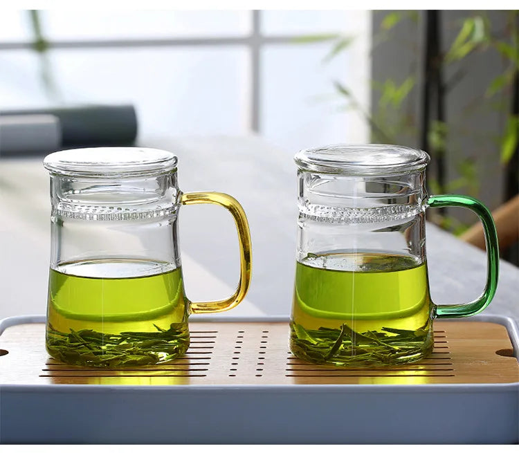 Heat-Resistant Glass Teacup with Filter, Flower Tea Cup, Office Drinkware Mugs with Cover and Infuser, Easy Using Teaware