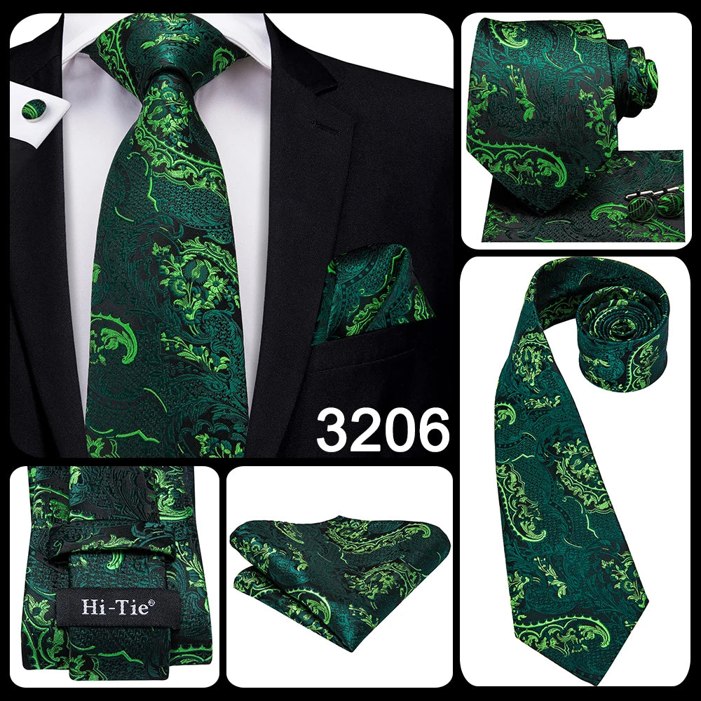 Hi-Tie Peacock Blue Novelty Design Silk Wedding Tie For Men Hanky Cufflinks Gift Mens Necktie Set Business Party Dropshipping