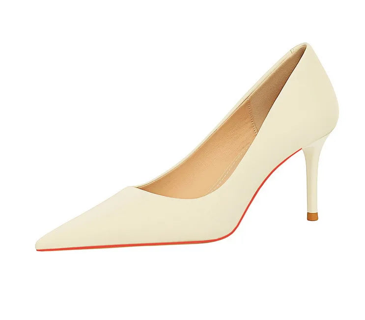 Bigtree 3265-1 Satin Slip-On Shoes with Thin Heels Comfortable Evergreen Upper Material