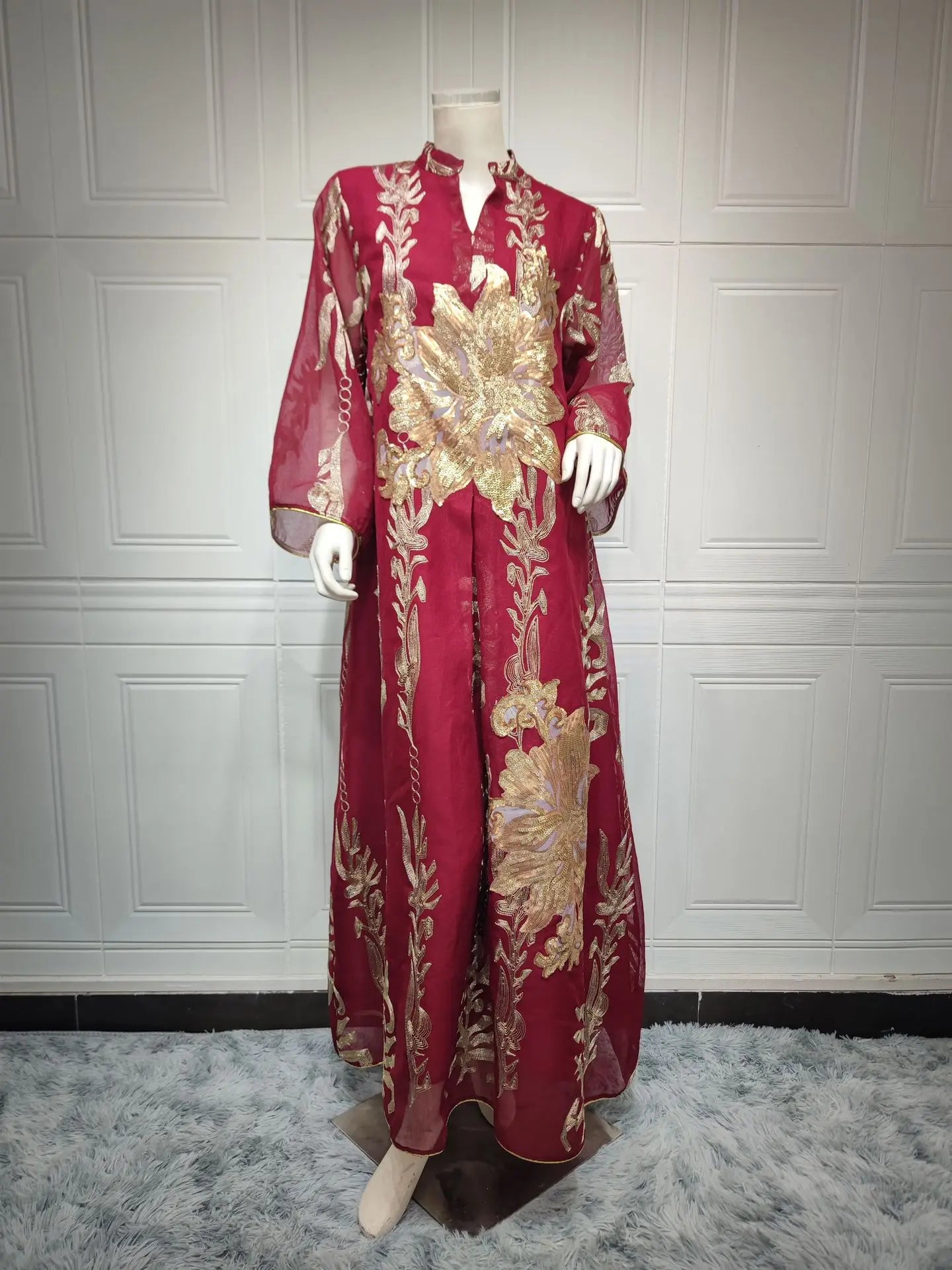 Women's New White Abaya Dress Sequins Embroidery Moroccan Kaftan Turkish Arabic Jalabiya Ethnically Islamic Robe Natural