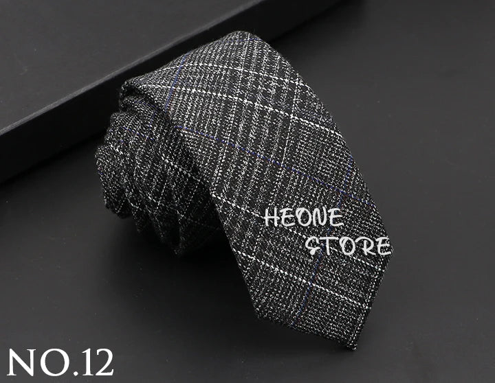 Classic Mens Solid Cotton Handmade 6cm Ties Striped Narrow Collar Slim Necktie Black Red Blue Formal Business Wedding Tie Gift