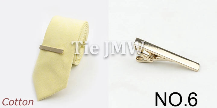 Tie&Clip Set Fashion 6cm Solid Color Linen/Cotton Necktie Bright Ties Pin Clips Clasp Colourful for Men's Clothing Accessories