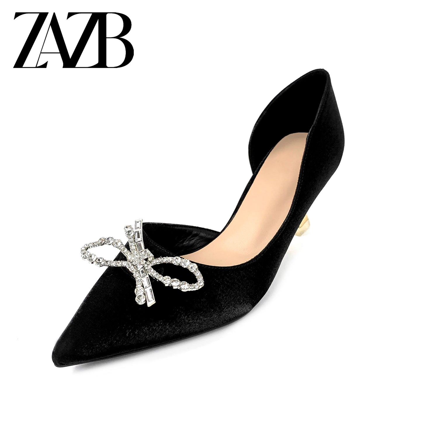 Fashionable Delicate Sweet Bow High Heels Thin Heels Shallow Mouth Pointed Side Hollow Out Single Shoes