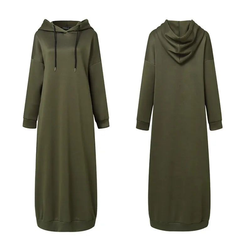 Women Winter Pullovers ZANZEA 2025 Stylish Hooded Hoodies Dress Casual Long Sleeve Maxi Vestidos Female Drawstring Robe Femme