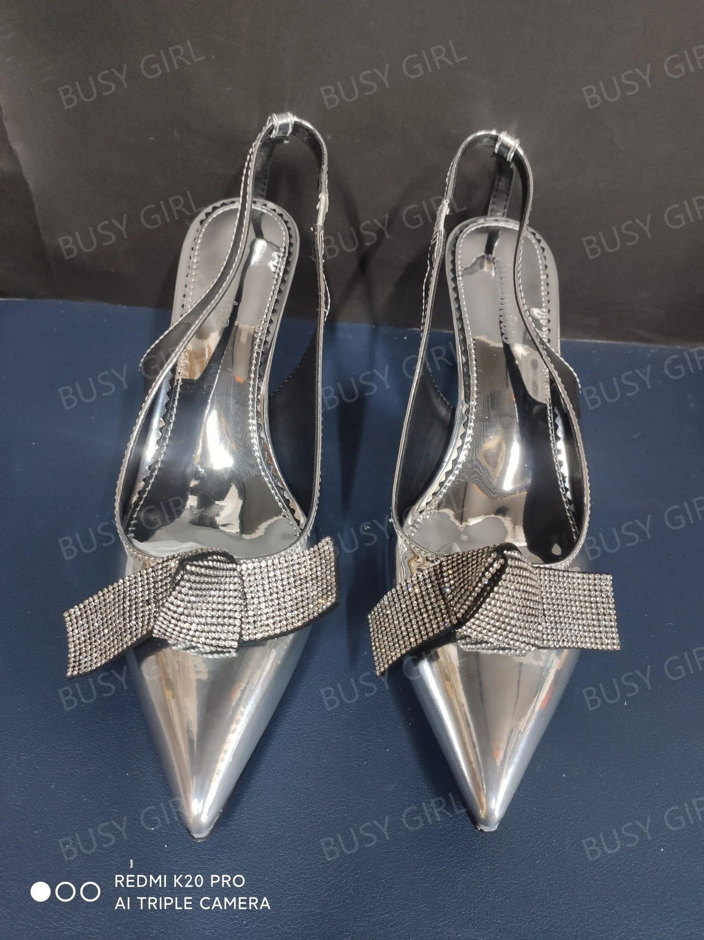 BUSY GIRL T006 Women's Shoes Silver and champagne Luxury 6cm Heel Pointed Patent Leather Dress Shoes Ladies Pump Shoes