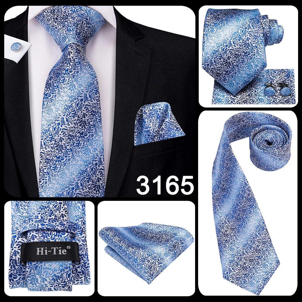 Hi-Tie Blue New Fashion Business Paisley Silk Men's Tie NeckTie 8.5cm Ties for Men Formal Luxury Wedding Quality Gravata