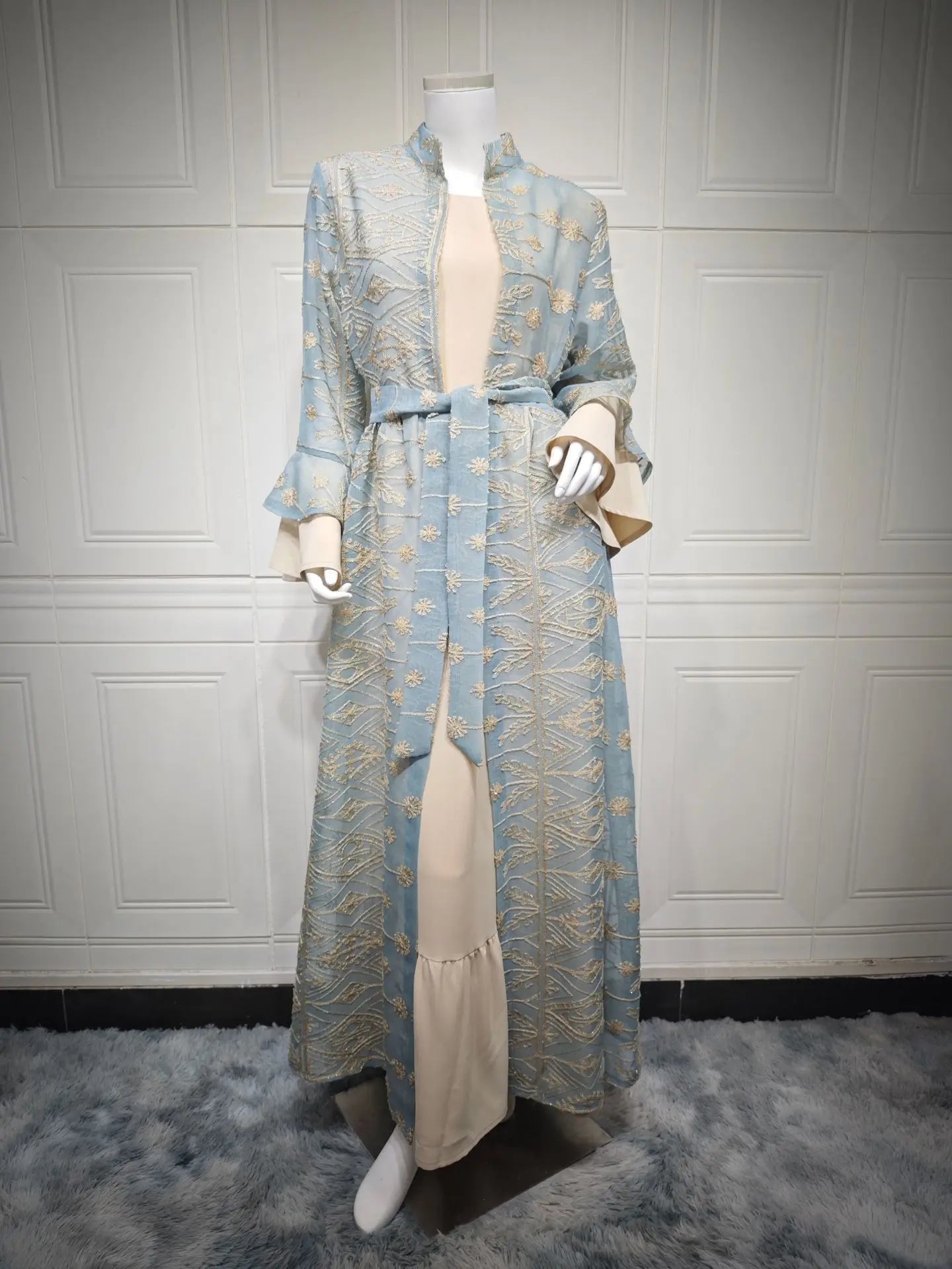 Fall Casual Maxi Dresses for Women Flare Sleeve Embroidery Lace Dress