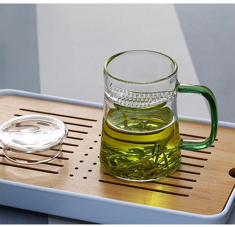 Heat-Resistant Glass Teacup with Filter, Flower Tea Cup, Office Drinkware Mugs with Cover and Infuser, Easy Using Teaware