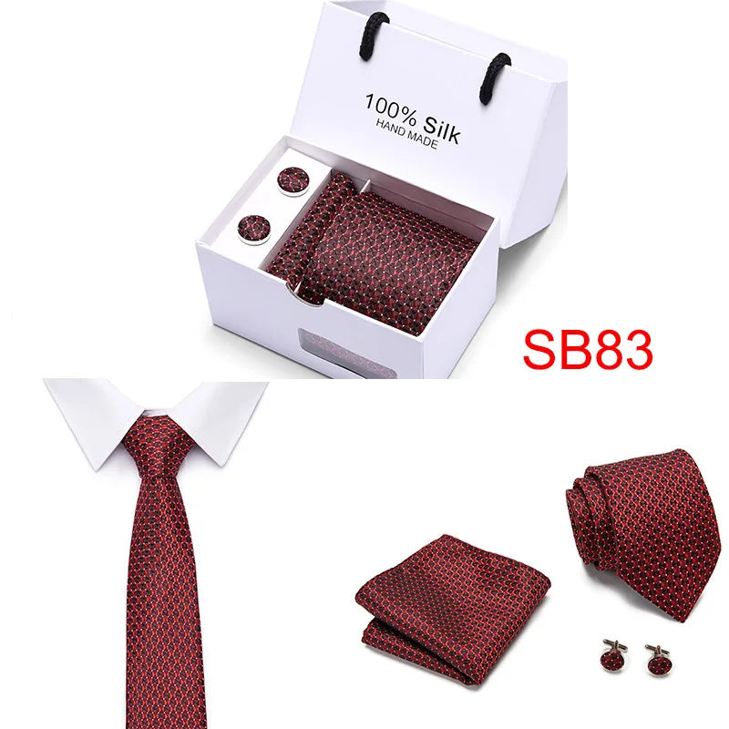 High Quality Silk Ties for Men 145cm Long Fashion Red Necktie 7.5cm Wide Formal Plaid Men's Tie  Drop Shipping