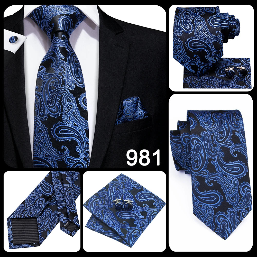 Hi-Tie Blue New Fashion Business Paisley Silk Men's Tie NeckTie 8.5cm Ties for Men Formal Luxury Wedding Quality Gravata