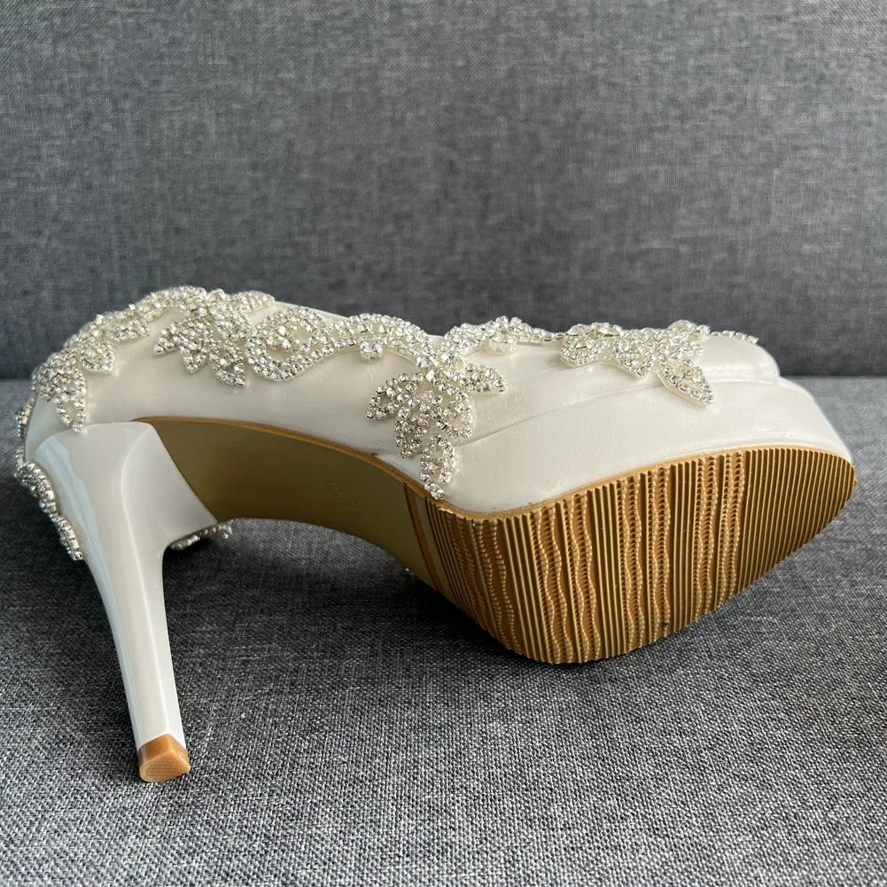 BS047 White Wedding Shoes High Heel Crystal Mariage Evening Party Bridesmaid for Brides African Lady 11 Cm Women Shoes