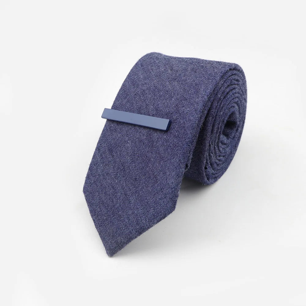 Tie&Clip Set Fashion 6cm Solid Color Linen/Cotton Necktie Bright Ties Pin Clips Clasp Colourful for Men's Clothing Accessories