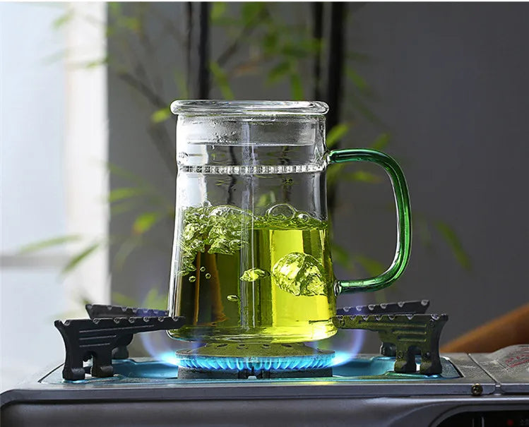 Heat-Resistant Glass Teacup with Filter, Flower Tea Cup, Office Drinkware Mugs with Cover and Infuser, Easy Using Teaware