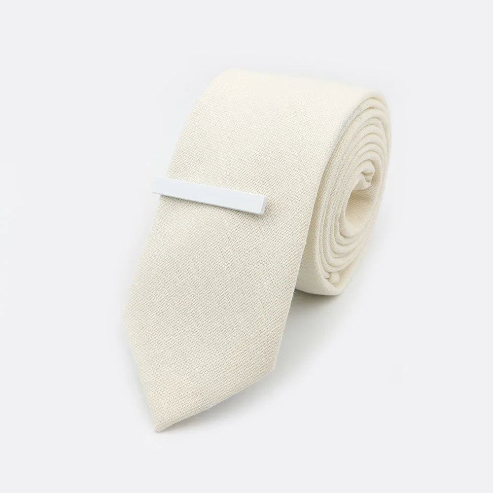 Tie&Clip Set Fashion 6cm Solid Color Linen/Cotton Necktie Bright Ties Pin Clips Clasp Colourful for Men's Clothing Accessories