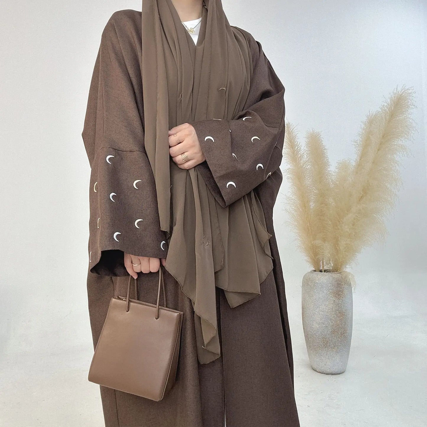 E-13 Dubai Islamic Clothing Eid Saudi Arabia Open Cardigan Moon Embroidery Muslim Abaya Dress for Women Casual All Breathable
