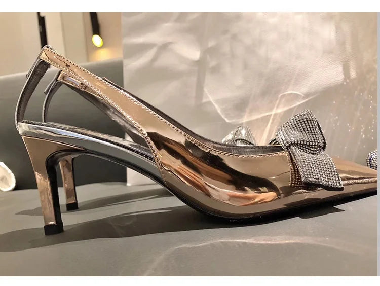 BUSY GIRL T006 Women's Shoes Silver and champagne Luxury 6cm Heel Pointed Patent Leather Dress Shoes Ladies Pump Shoes