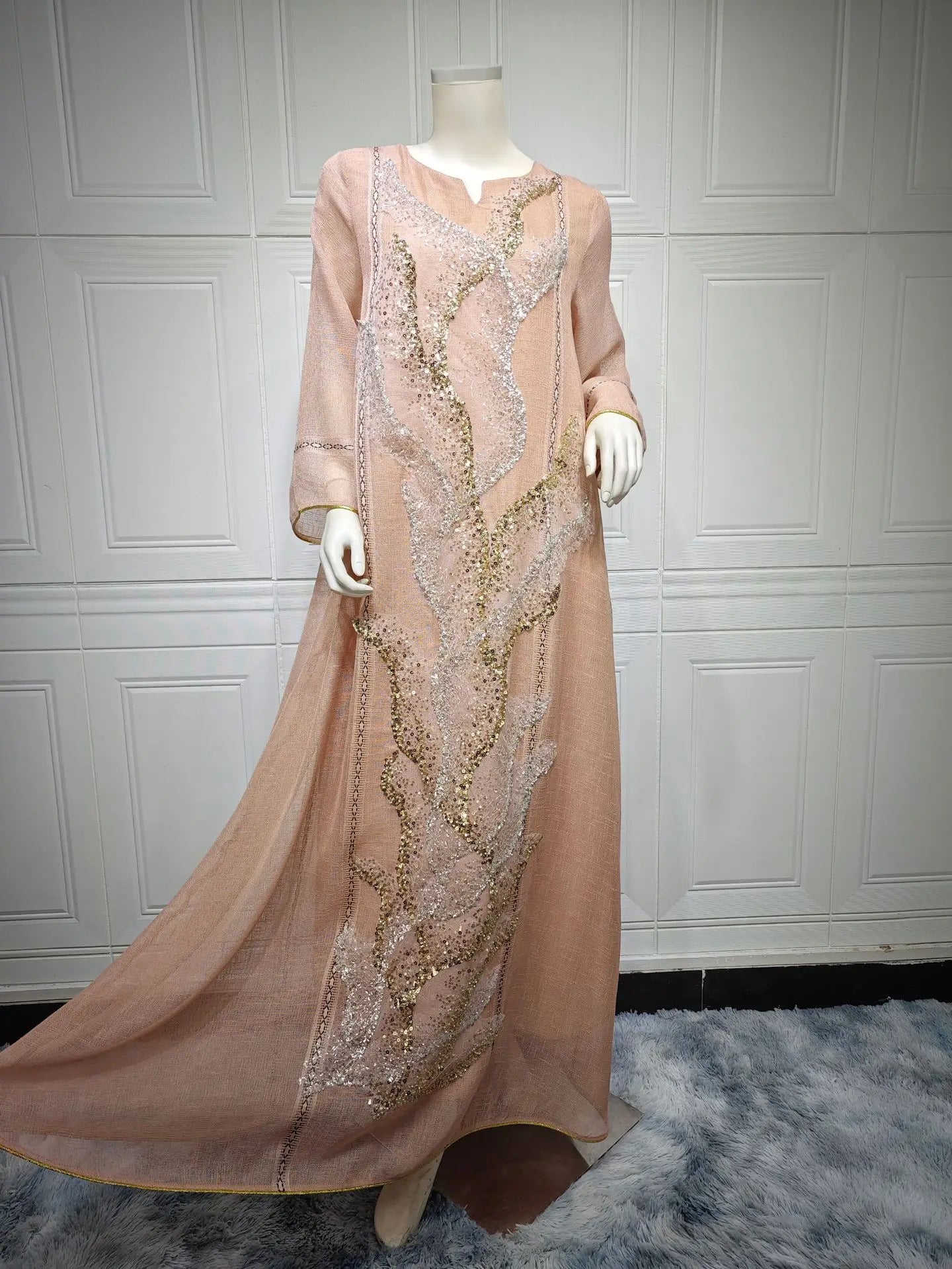 2023 Eid Pink Beads Islamic Clothing Abaya Women Muslim Dress Abaya Dubai
