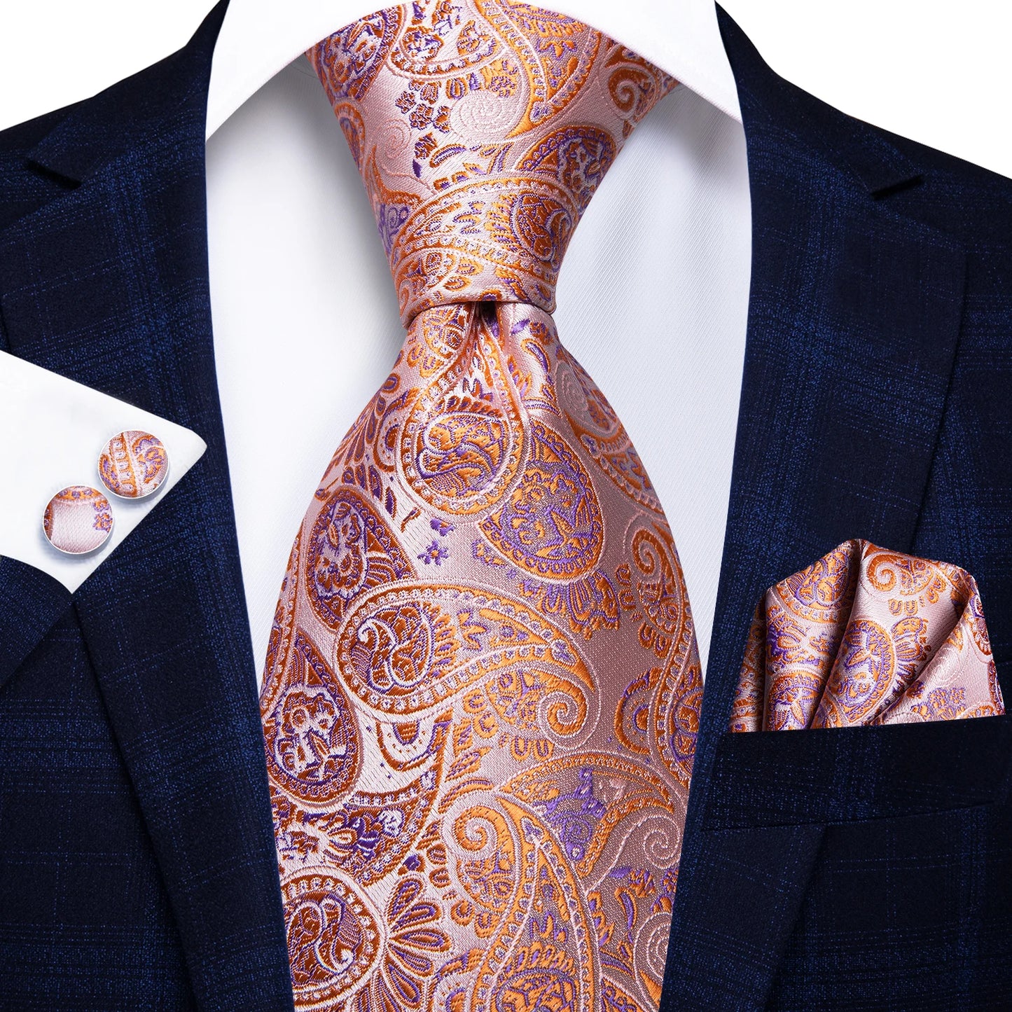 Hi-Tie 100% Silk Luxury Mens Ties Floral Black Gold Ties Paisley NeckTie Pocket Square Cufflinks Set Men's Wedding Party Tie