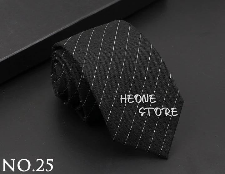 Classic Mens Solid Cotton Handmade 6cm Ties Striped Narrow Collar Slim Necktie Black Red Blue Formal Business Wedding Tie Gift
