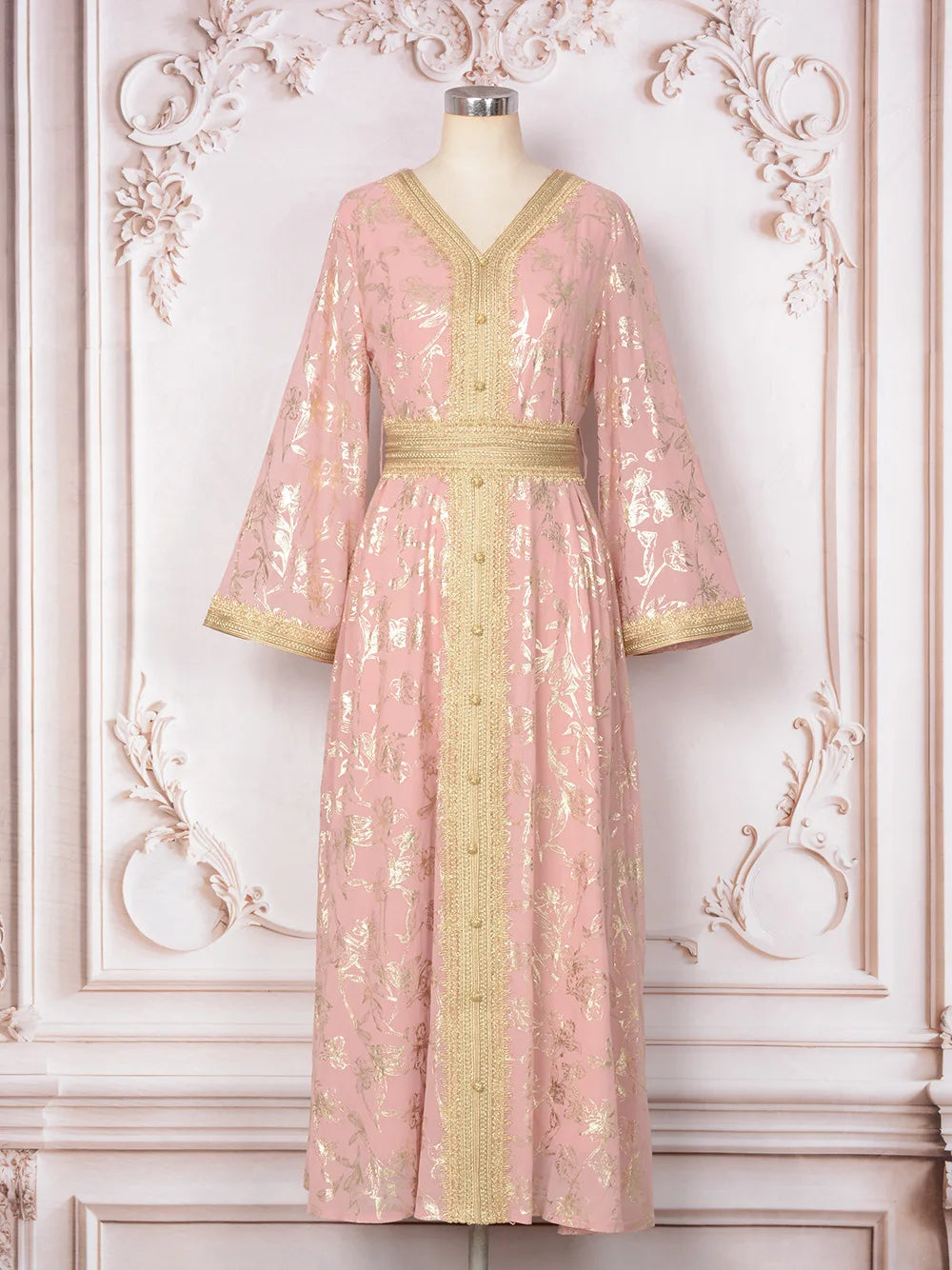 S-2XL Muslim Abaya Dress Patchwork Printed Long Sleeve Arabic Muslim Abaya Saudi Turkish Islamic Party Dress V Neck Kaftan Robe
