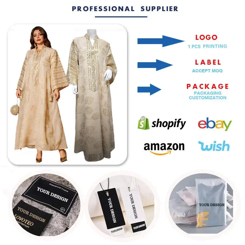 AB423 Luxury Abaya Women Muslim Dress Long Sleeve Embroidered Sequined Robe Middle Eastern Kaftan Dresses Muslim Evening Dress