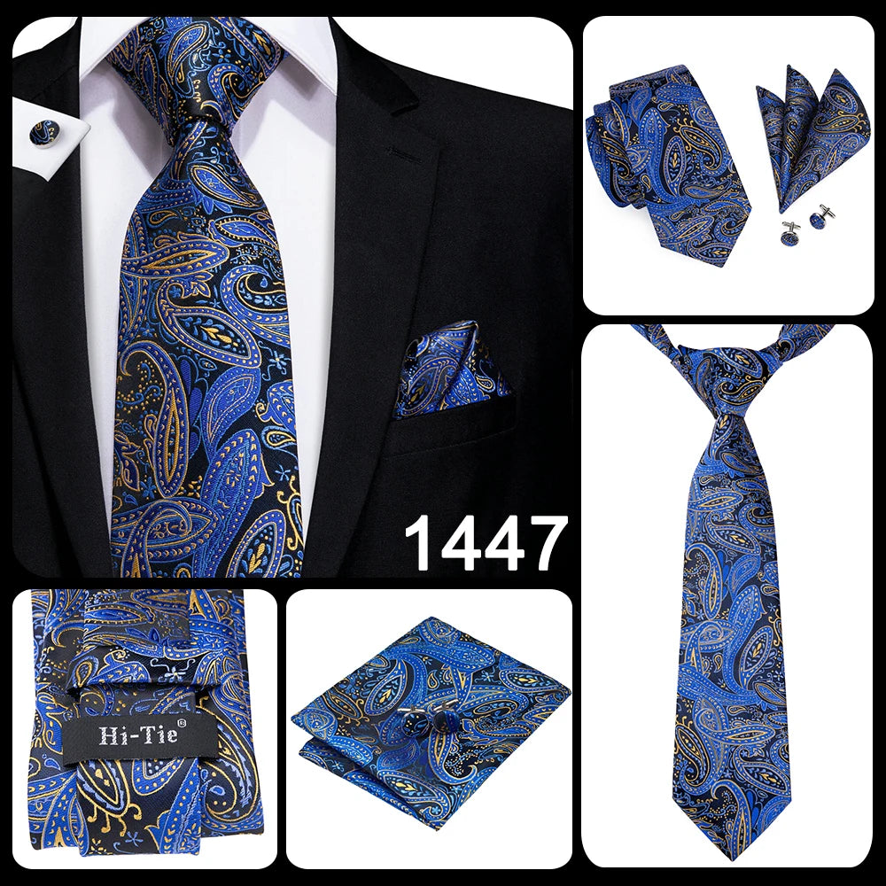 Hi-Tie Blue New Fashion Business Paisley Silk Men's Tie NeckTie 8.5cm Ties for Men Formal Luxury Wedding Quality Gravata