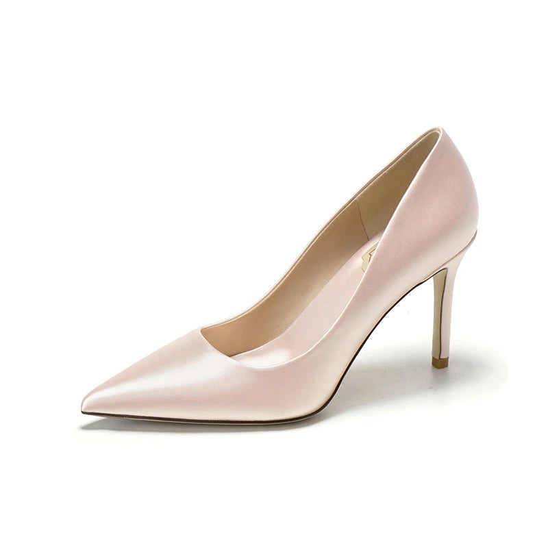 Bsstop 25 Colors Ladies Satin Thin Heels 7-9CM Pointed Toe Fashion Trend Anti-Slip Slip-On Bridal Shoes Solid Summer Autumn