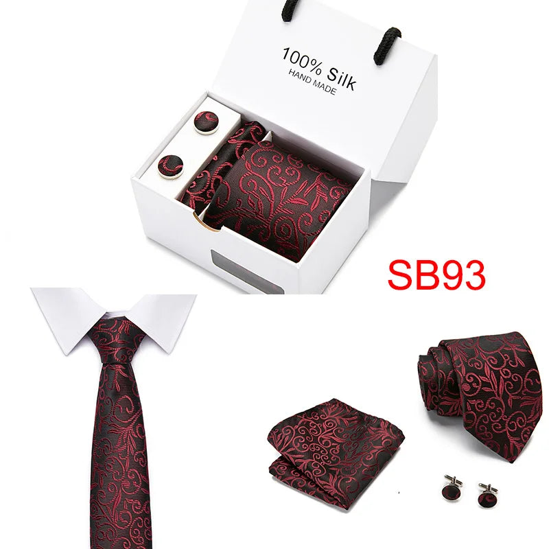 High Quality Silk Ties for Men 145cm Long Fashion Red Necktie 7.5cm Wide Formal Plaid Men's Tie  Drop Shipping