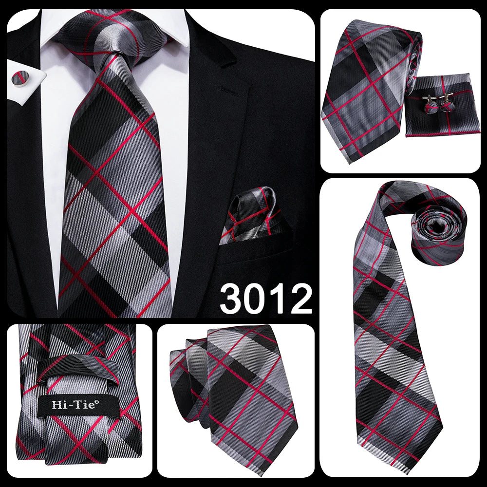 Hi-tie Design Black Solid Dot Silk Wedding Tie For Men Hanky Cufflink Gift Men Necktie Gravata Set Fashion Business Dropshipping