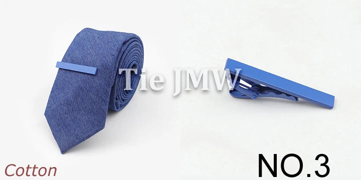 Tie&Clip Set Fashion 6cm Solid Color Linen/Cotton Necktie Bright Ties Pin Clips Clasp Colourful for Men's Clothing Accessories
