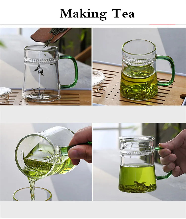 Heat-Resistant Glass Teacup with Filter, Flower Tea Cup, Office Drinkware Mugs with Cover and Infuser, Easy Using Teaware