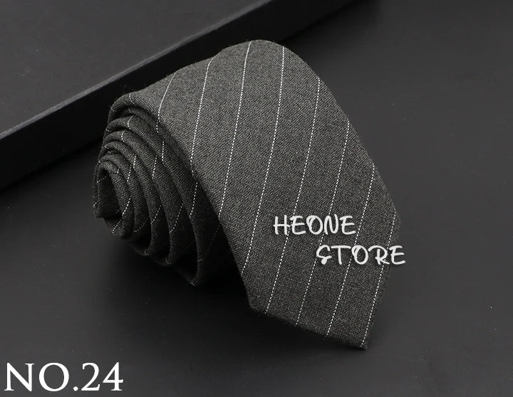 Classic Mens Solid Cotton Handmade 6cm Ties Striped Narrow Collar Slim Necktie Black Red Blue Formal Business Wedding Tie Gift