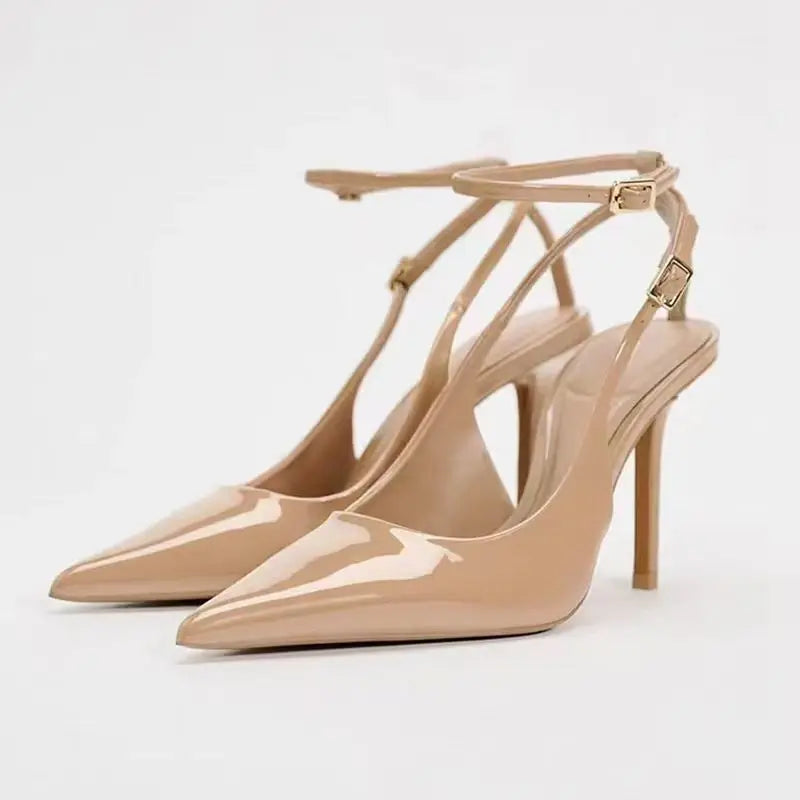 STYLE Women's Summer High Heels Sharp Pointed Toe Thin Heel Sandals with Open Back Strap for Commuting and Dating