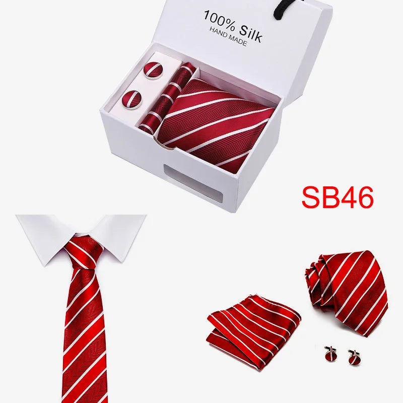 High Quality Silk Ties for Men 145cm Long Fashion Red Necktie 7.5cm Wide Formal Plaid Men's Tie  Drop Shipping