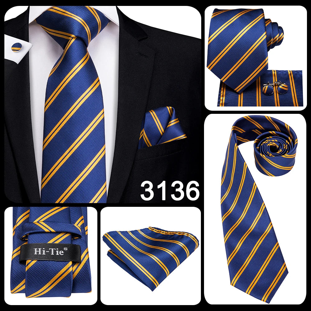 Hi-Tie Blue New Fashion Business Paisley Silk Men's Tie NeckTie 8.5cm Ties for Men Formal Luxury Wedding Quality Gravata