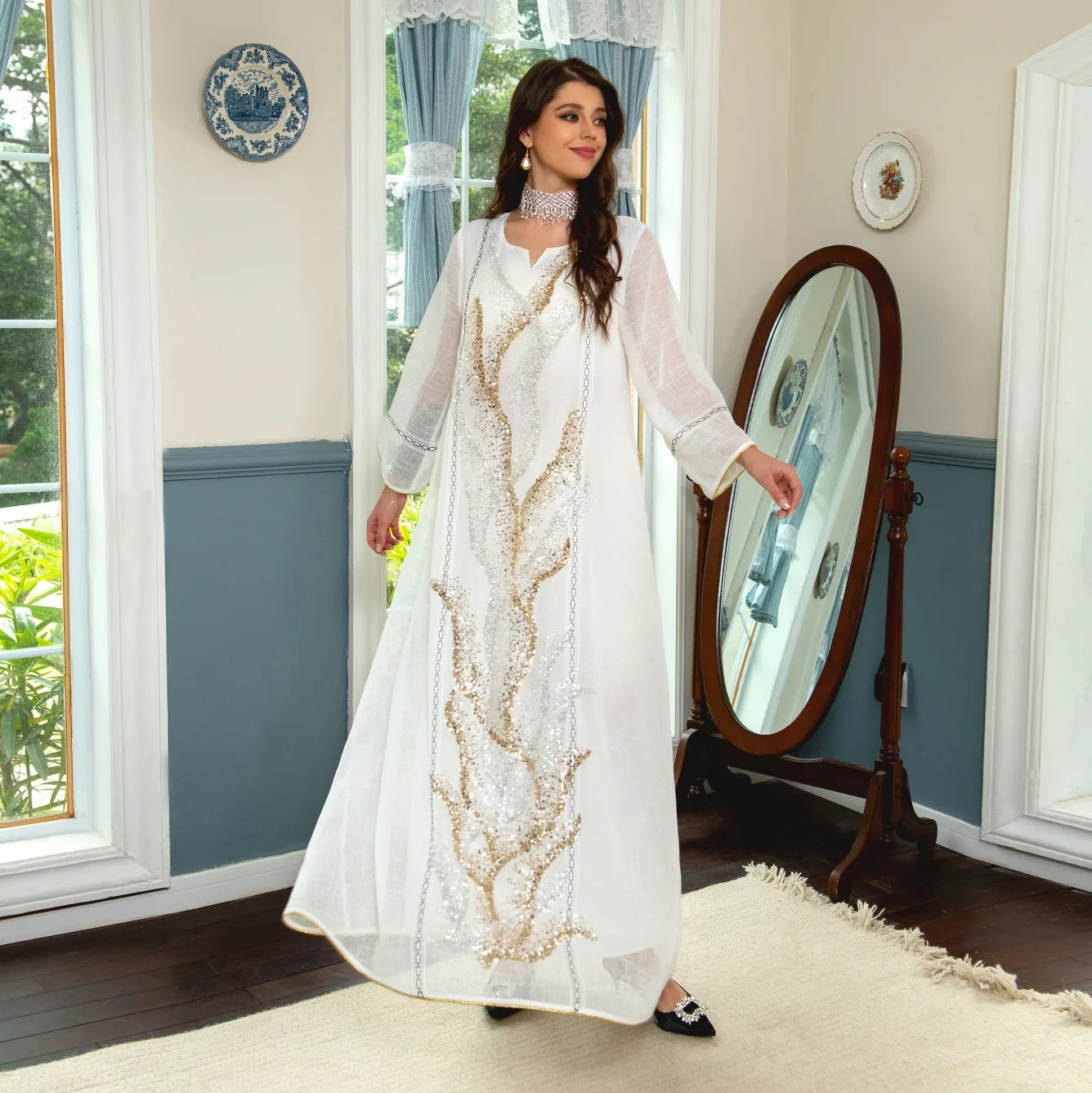 2023 Eid Pink Beads Islamic Clothing Abaya Women Muslim Dress Abaya Dubai
