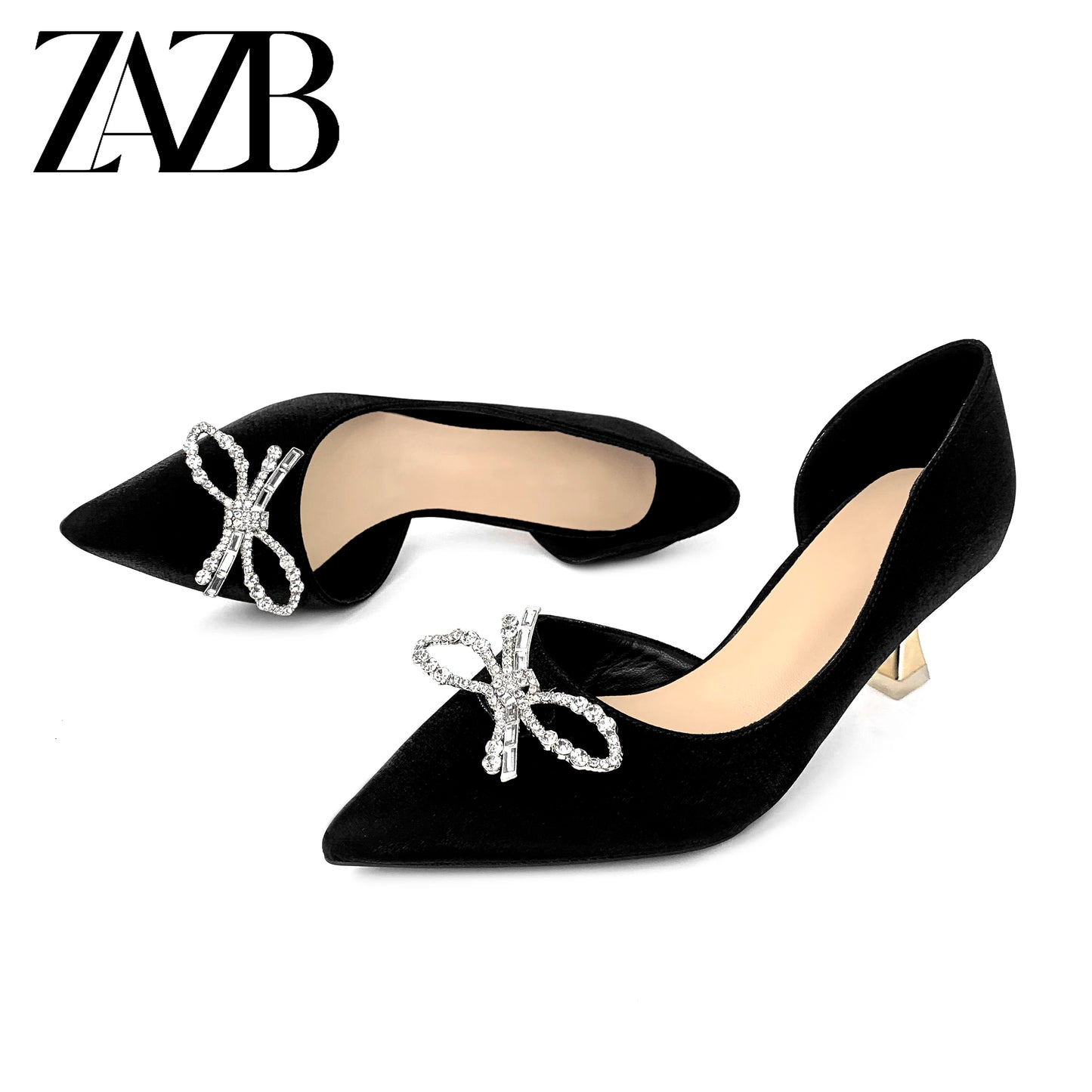 Fashionable Delicate Sweet Bow High Heels Thin Heels Shallow Mouth Pointed Side Hollow Out Single Shoes